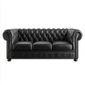 Sofa, Chesterfield sofa 3-osobowa czarny ze skóry syntetycznej surówki, 220 x 90 x 75 cm