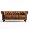 Sofa, Chesterfield Bethlebine Brązowy syntetyczny PU 220 x 90 x 75 cm