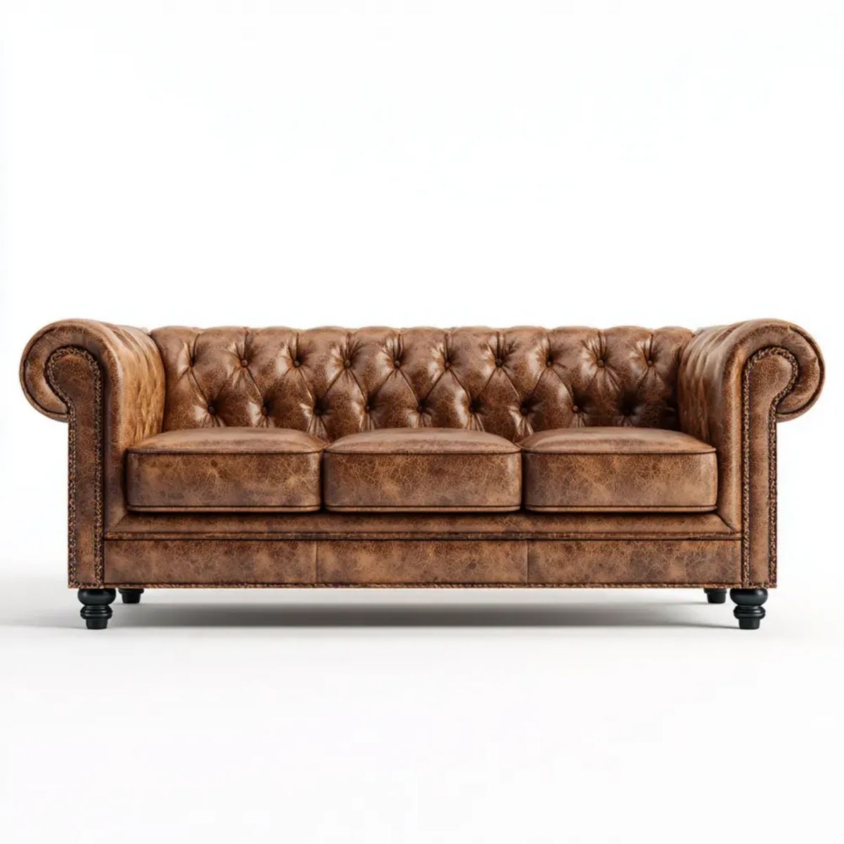 Sofa, Chesterfield Bethlebine Brązowy syntetyczny PU 220 x 90 x 75 cm