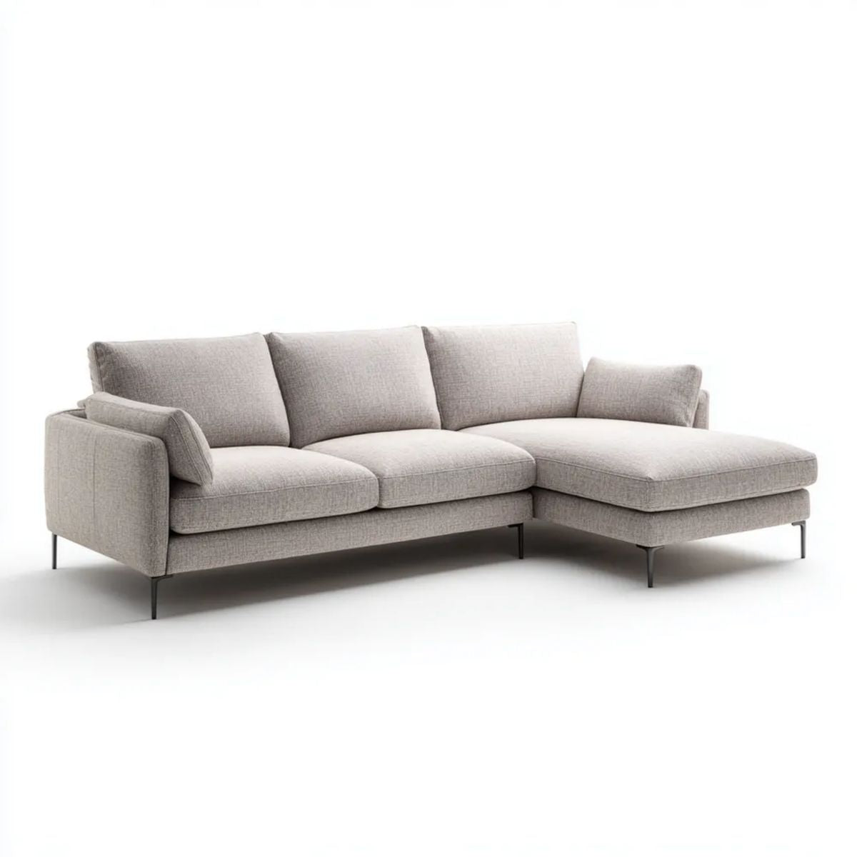 Sofa, 3-osobowa sofa z szezlongiem na prawo w kolorze jasnoszarym poliester, 280 x 160 x 85 cm