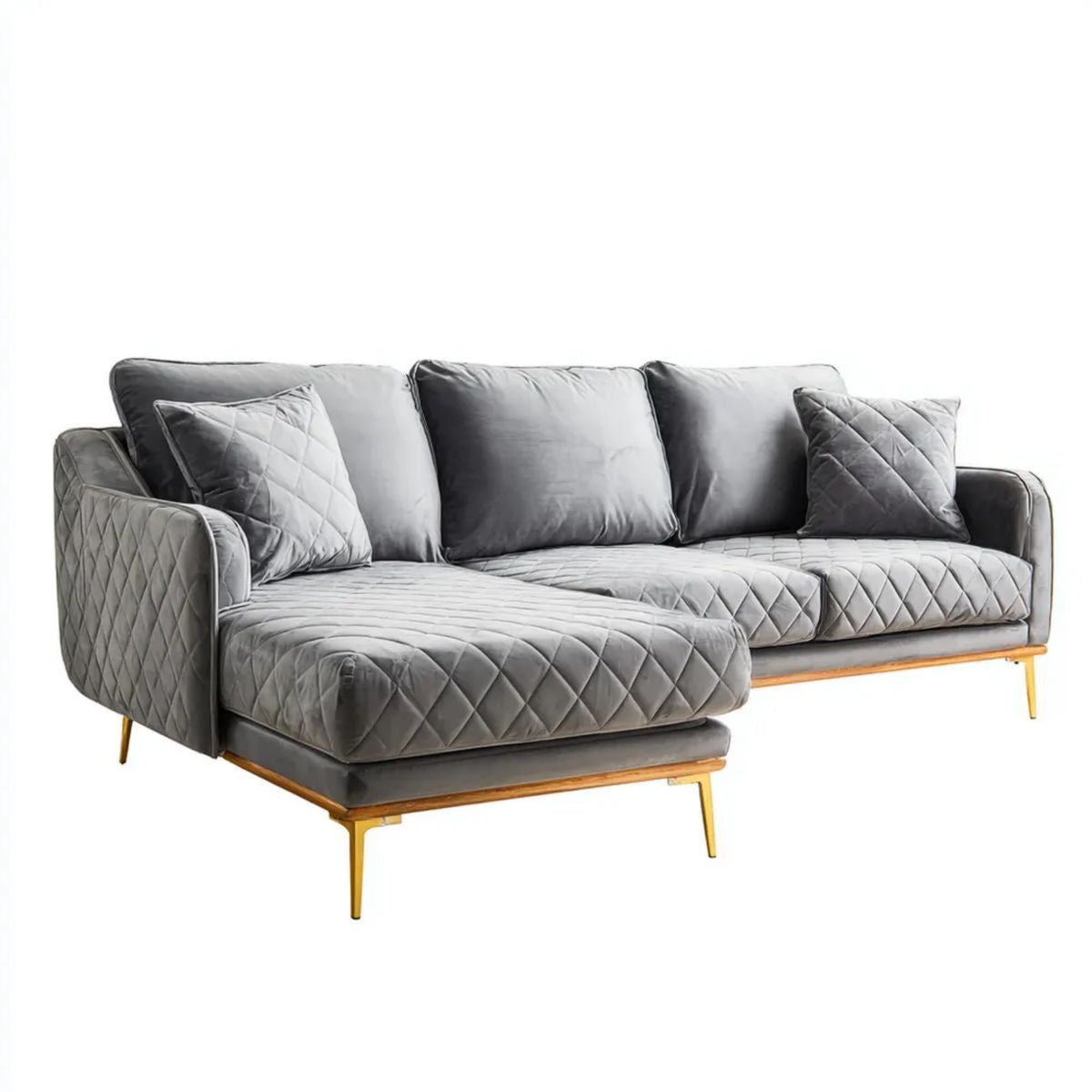 Sofa, 3-osobowa wiórowy szary sofa w poliestrze pilotowana pióro, złoto wiórowe metalowe paski, 260 x 165 x 85 cm
