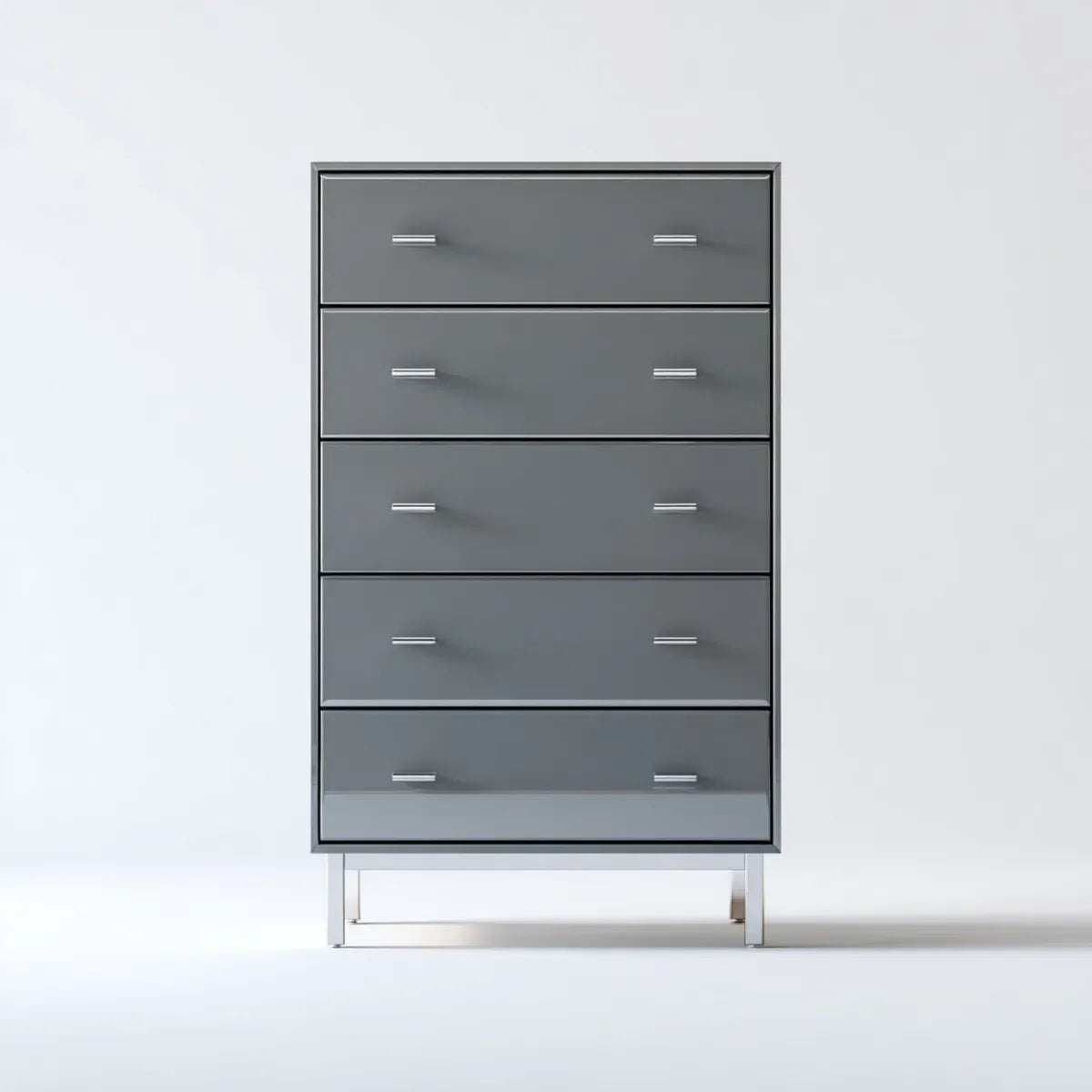 Komoda, 5 szuflady błyszczące szare MDF prostokątna szuflada 80 x 40 x 150 cm