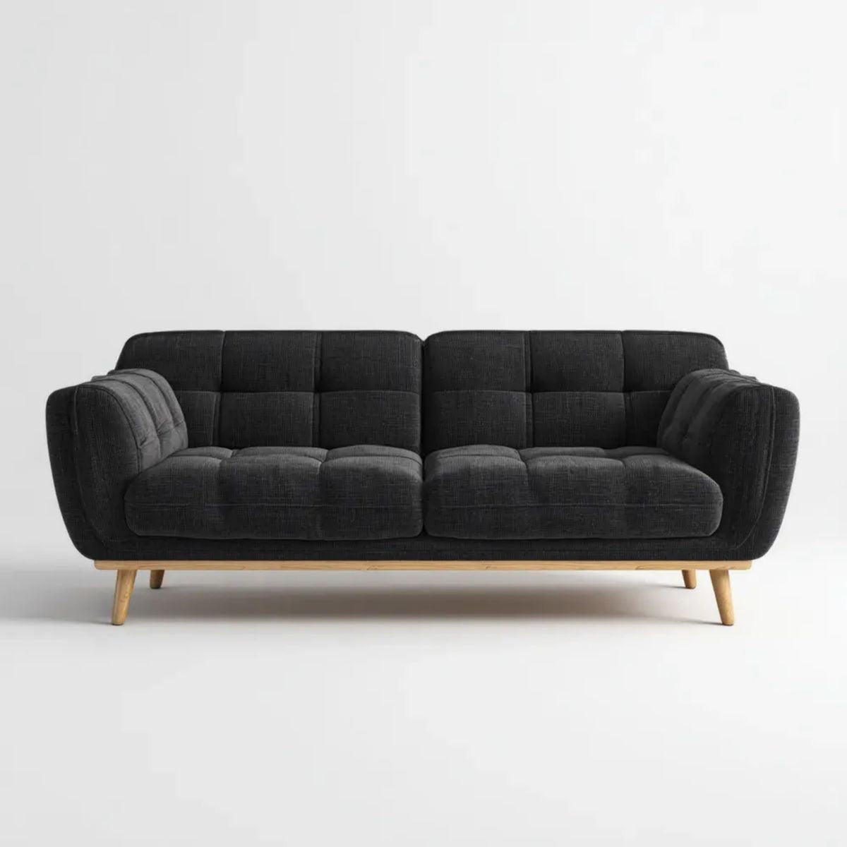 Sofa, 3-osobowa w czarnej sofie z drewna liściastego, 210 × 90 × 85 cm