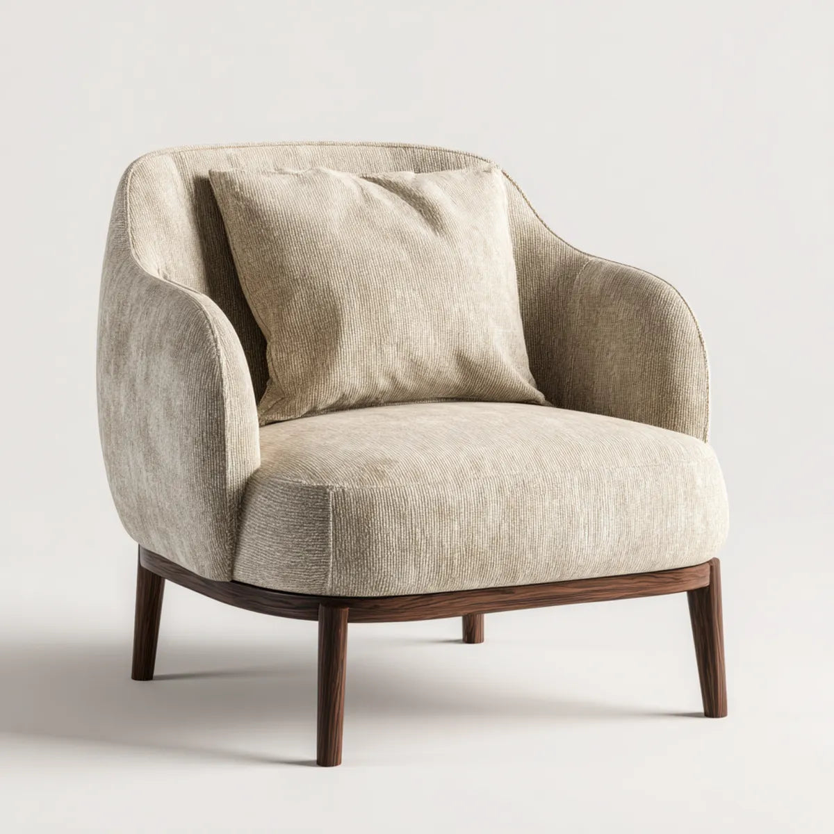 Fotel tapicerowany Beige 82 x 82 x 80 cm z tapicerką poliestrową z litego drewna z litego drewna ramki i zaokrąglonym kształtem