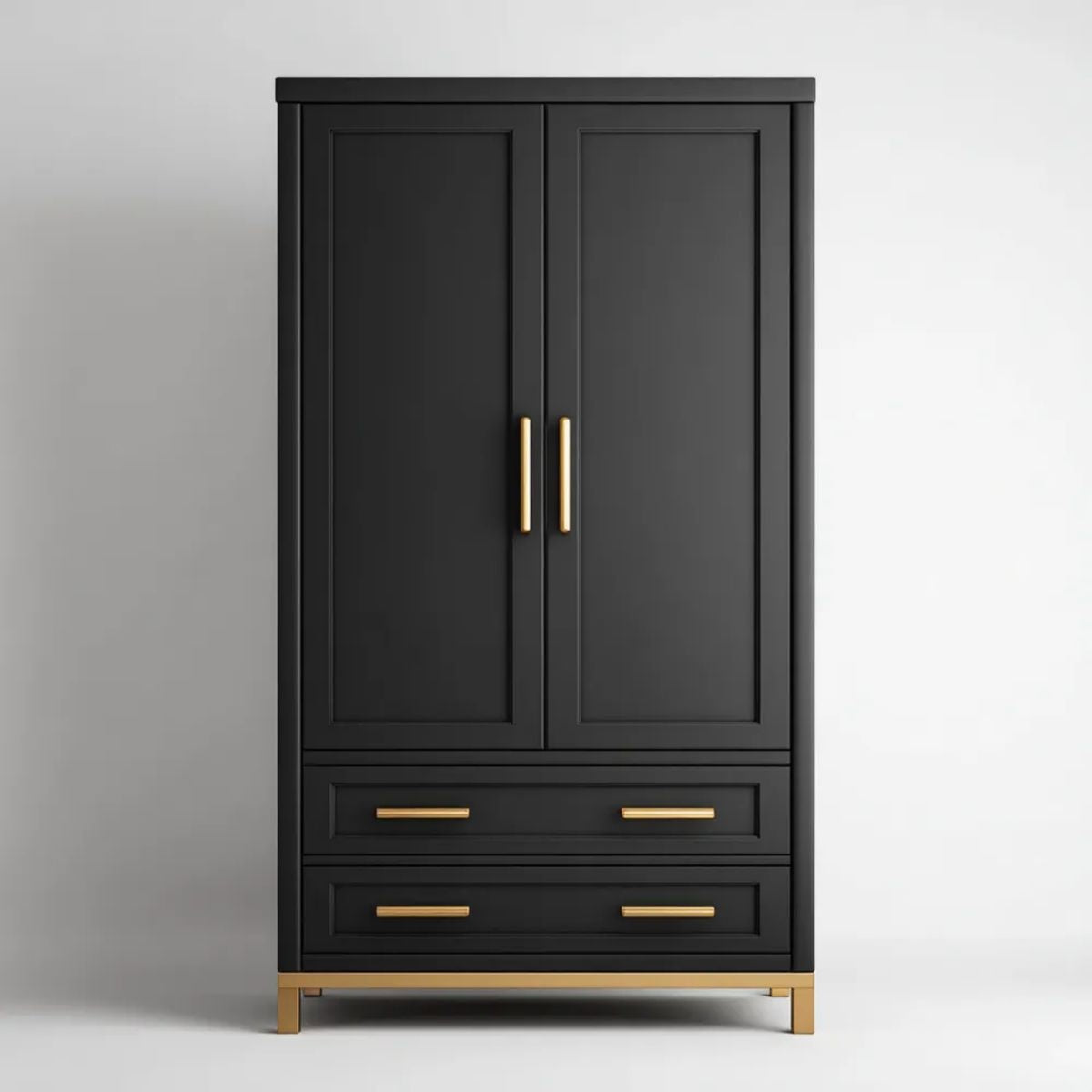 Szafa, Deska sypialna 2 drzwi i 2 szuflady w kolorze czarnym i złotym MDF, 90 x 50 x 180 cm
