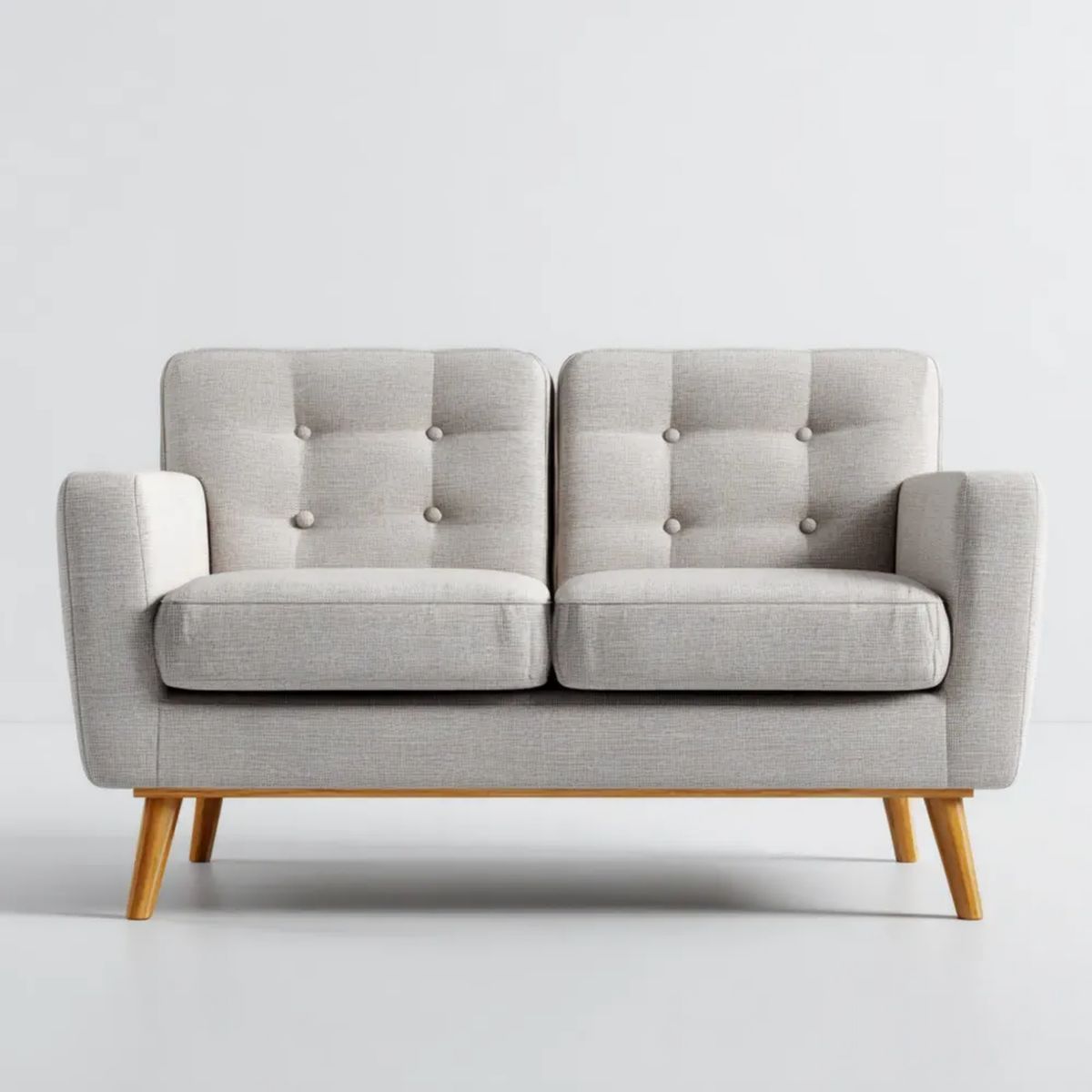 Sofa, 2-osobowa sofa w kolorze jasnoszarym poliester z litymi drewnianymi nóżkami, 140 x 78 x 84 cm