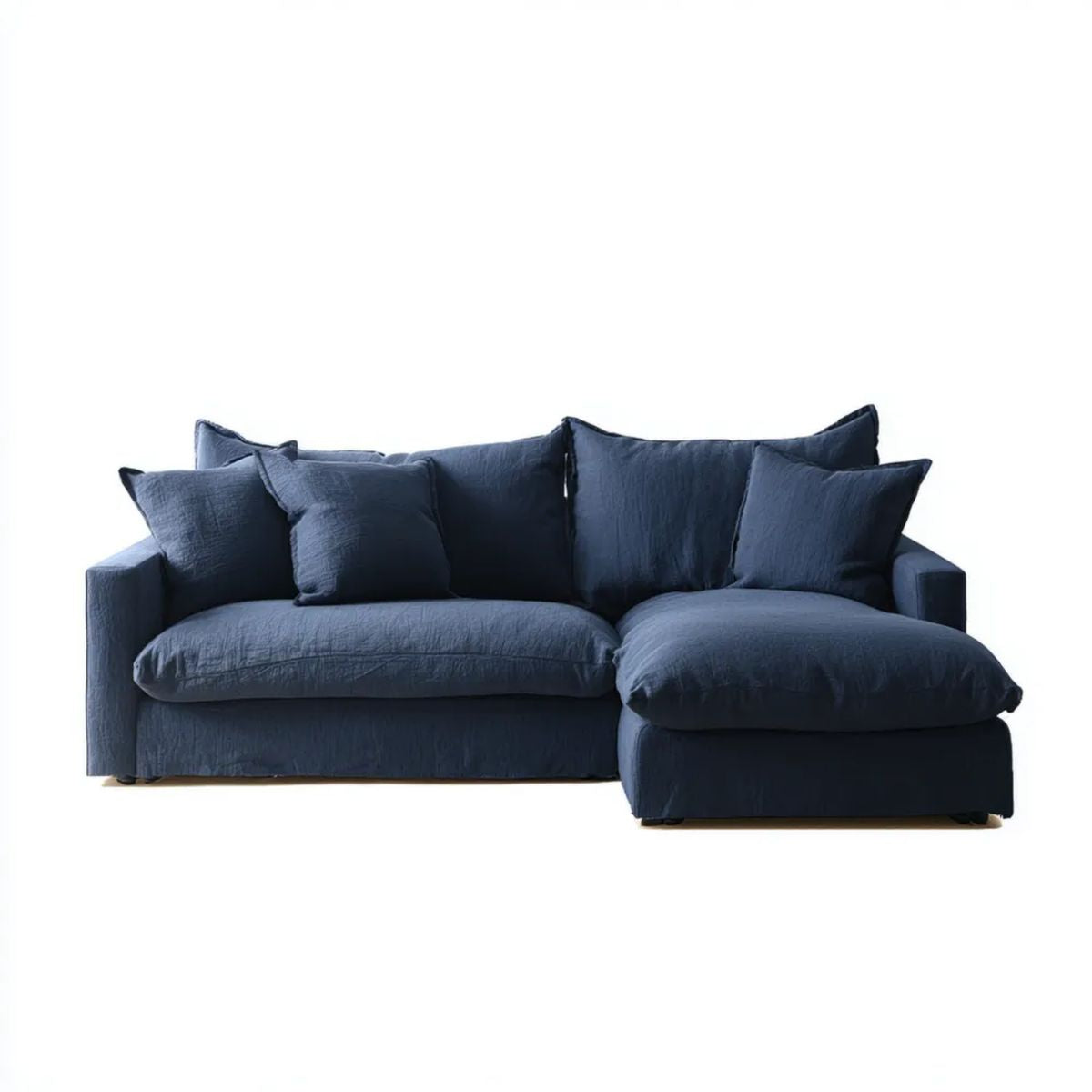 Sofa, 3-osobowa sofa w niebieskim poliestrze z szezlongiem, 260 x 165 x 85 cm