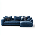Sofa, Kanapa narożna z recyrem po prawej ciemnoniebieskiej z poliestru w kształcie litery 285 x 170 x 85 cm