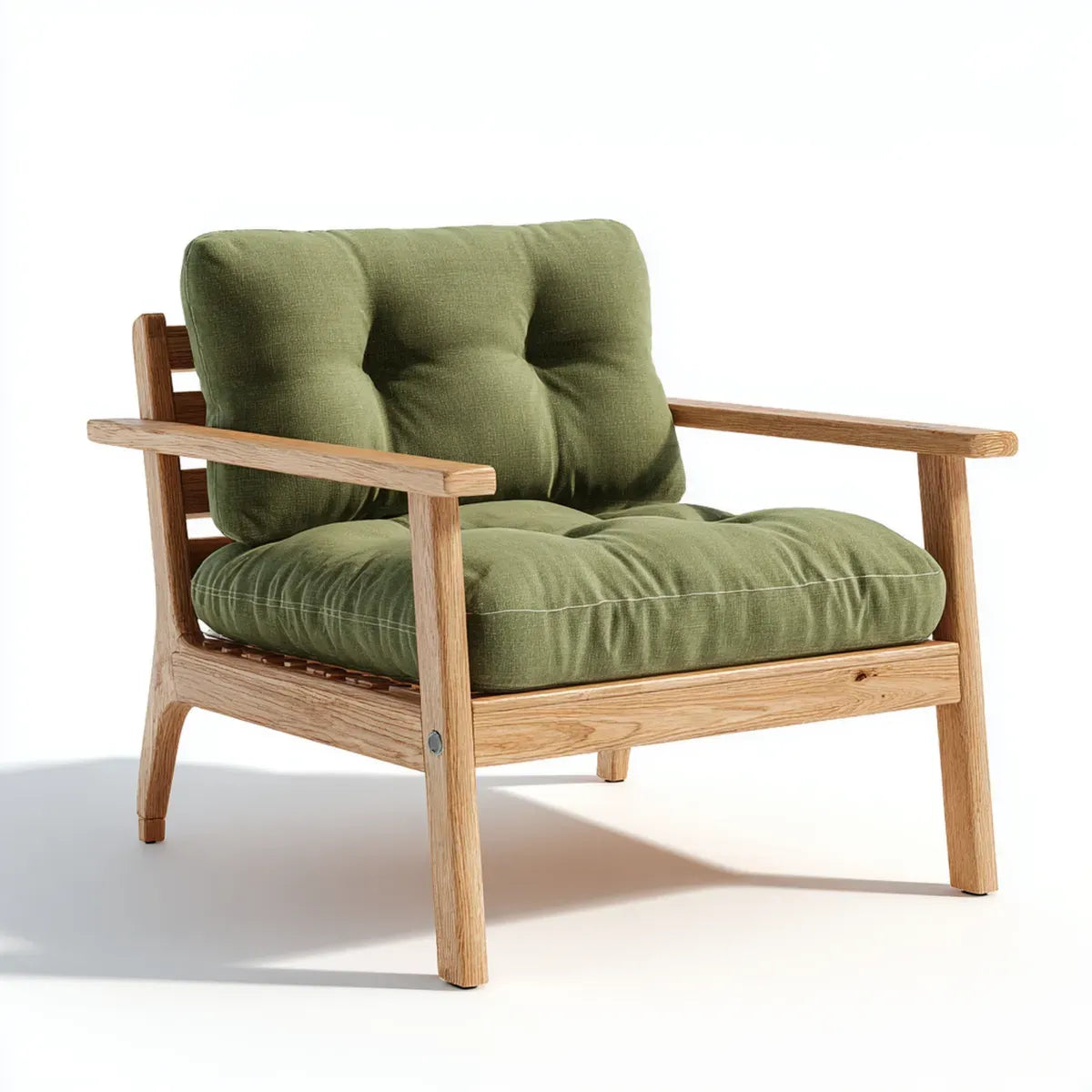 Fotel, Salon krzesło oliwkowe zielone w litym dębie z poduszkami w poliestrze 78 x 75 x 75 cm