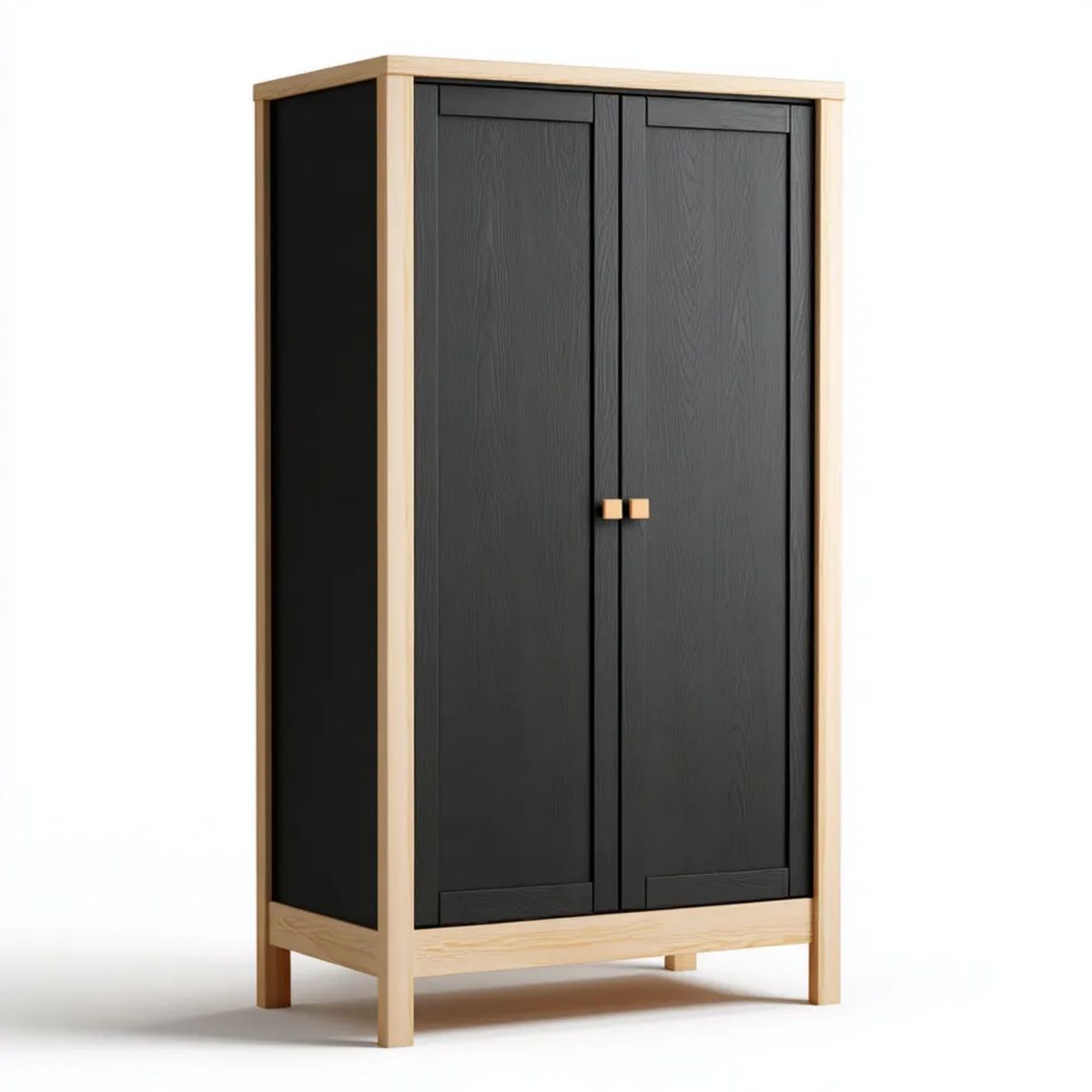 Szafa, Deska sypialna 2 czarne i naturalne drzwi z litego drewna i MDF, 100 x 55 x 190 cm