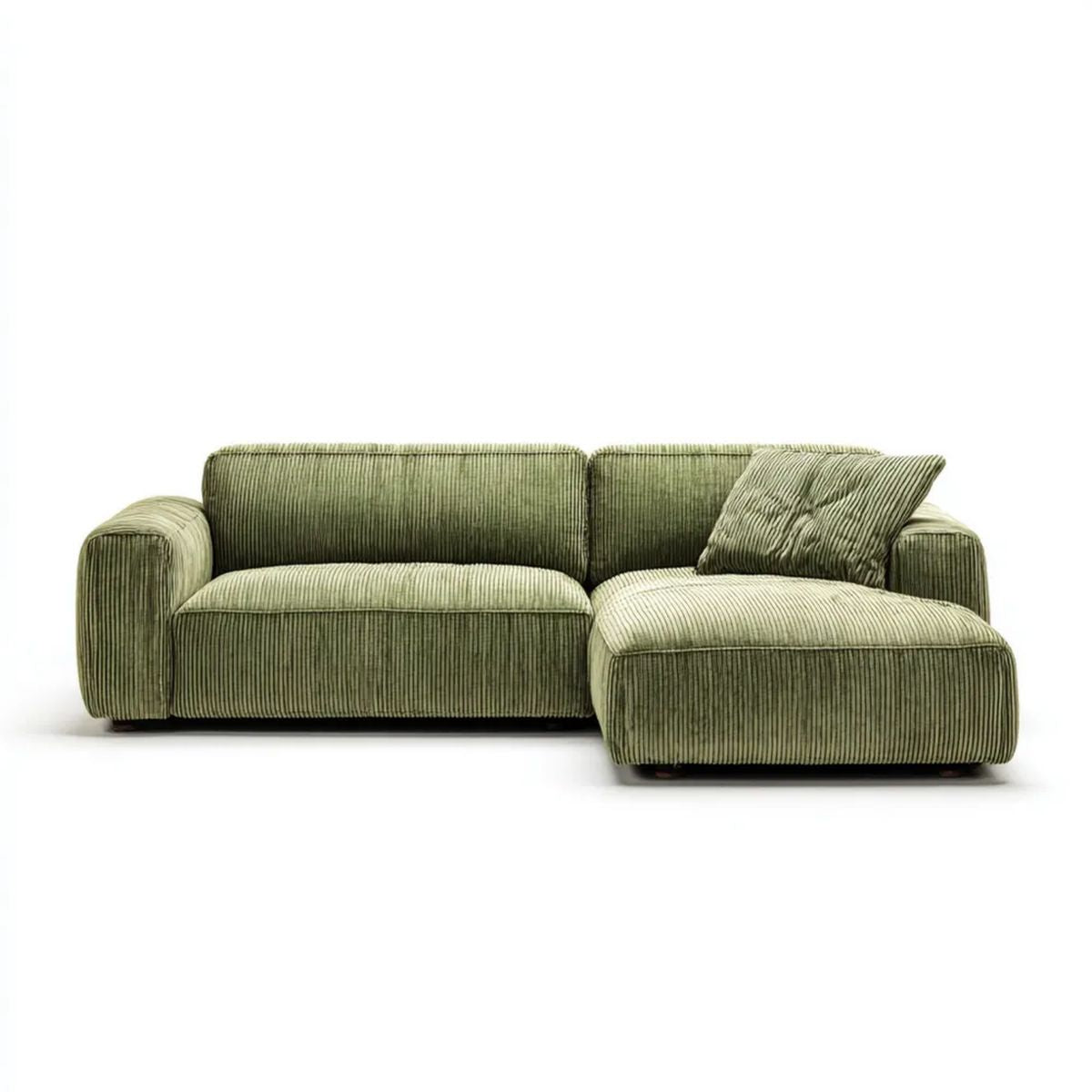 Sofa z wyprostowaną w prawo narożnik 3 fotele w wytłoczonym zielonym oliwie brukselskim betonowym velvet, 240 x 160 x 85 cm