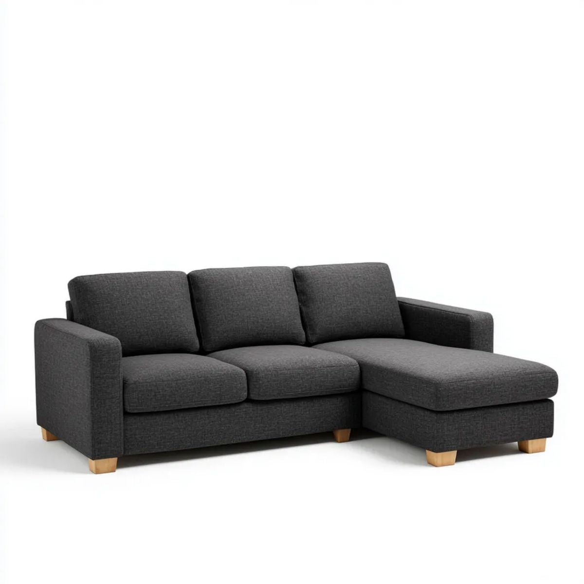 Sofa, Odwracalna sofa z 3-osobowa w poliestrowym antracycie szarym 220 x 145 x 85 cm
