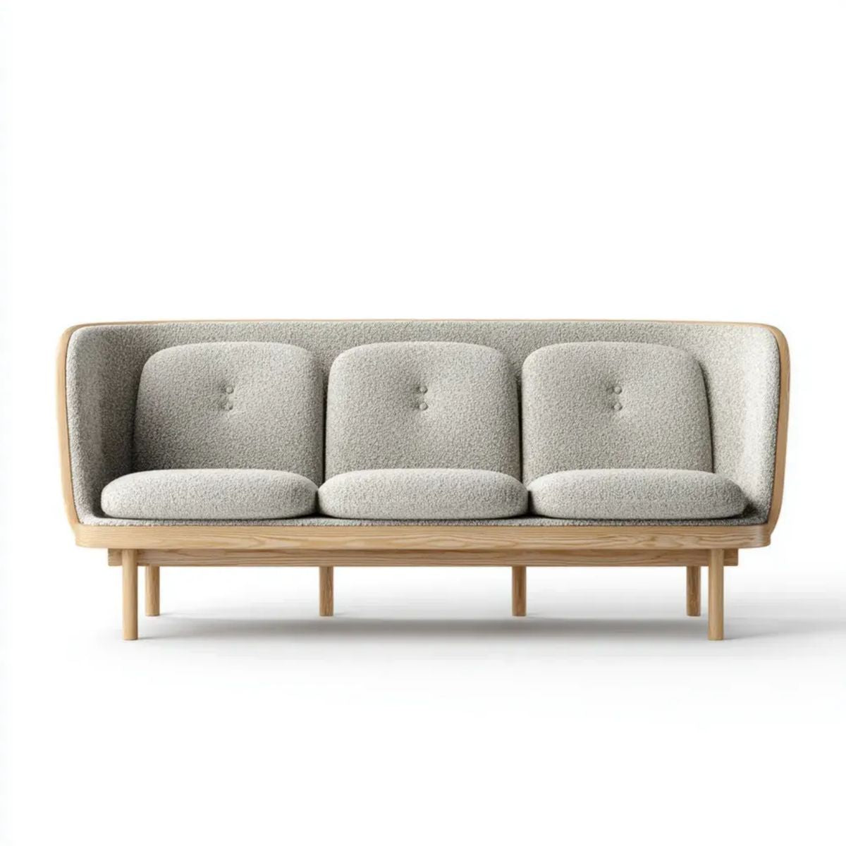 Sofa, 3-osobowa w płaskiej sofie w kręconym poliestrze i litym dębie, 200 x 85 x 78 cm