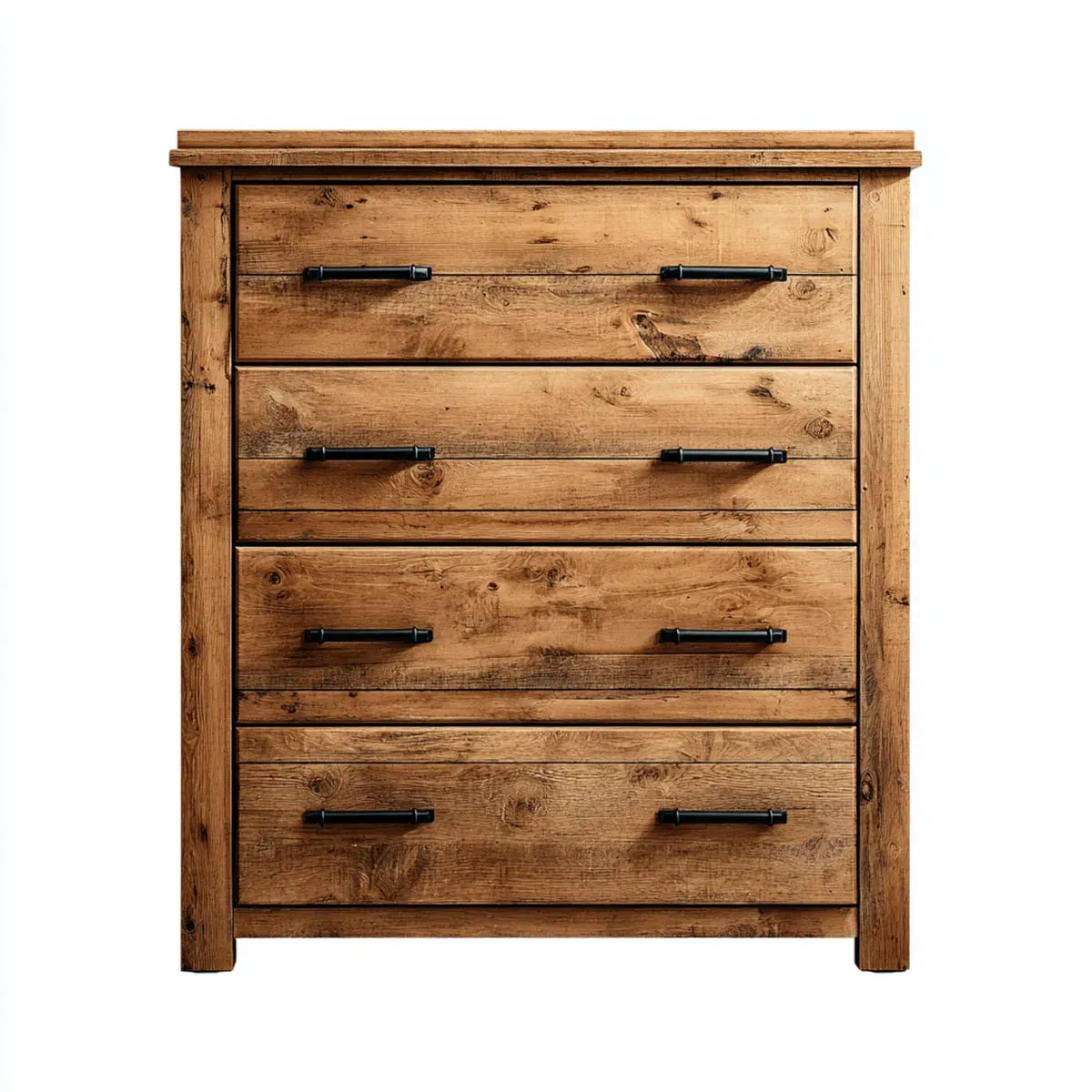 Komoda, 4 rustykalne brązowe szuflady w litym drewnie prostokątnej sosny 100 x 45 x 100 cm