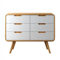 Komoda, Cassettiera 6 Cassettiera Bianca e Naturale 120 x 40 x 90 cm w MDF i prostokątnym bambusie