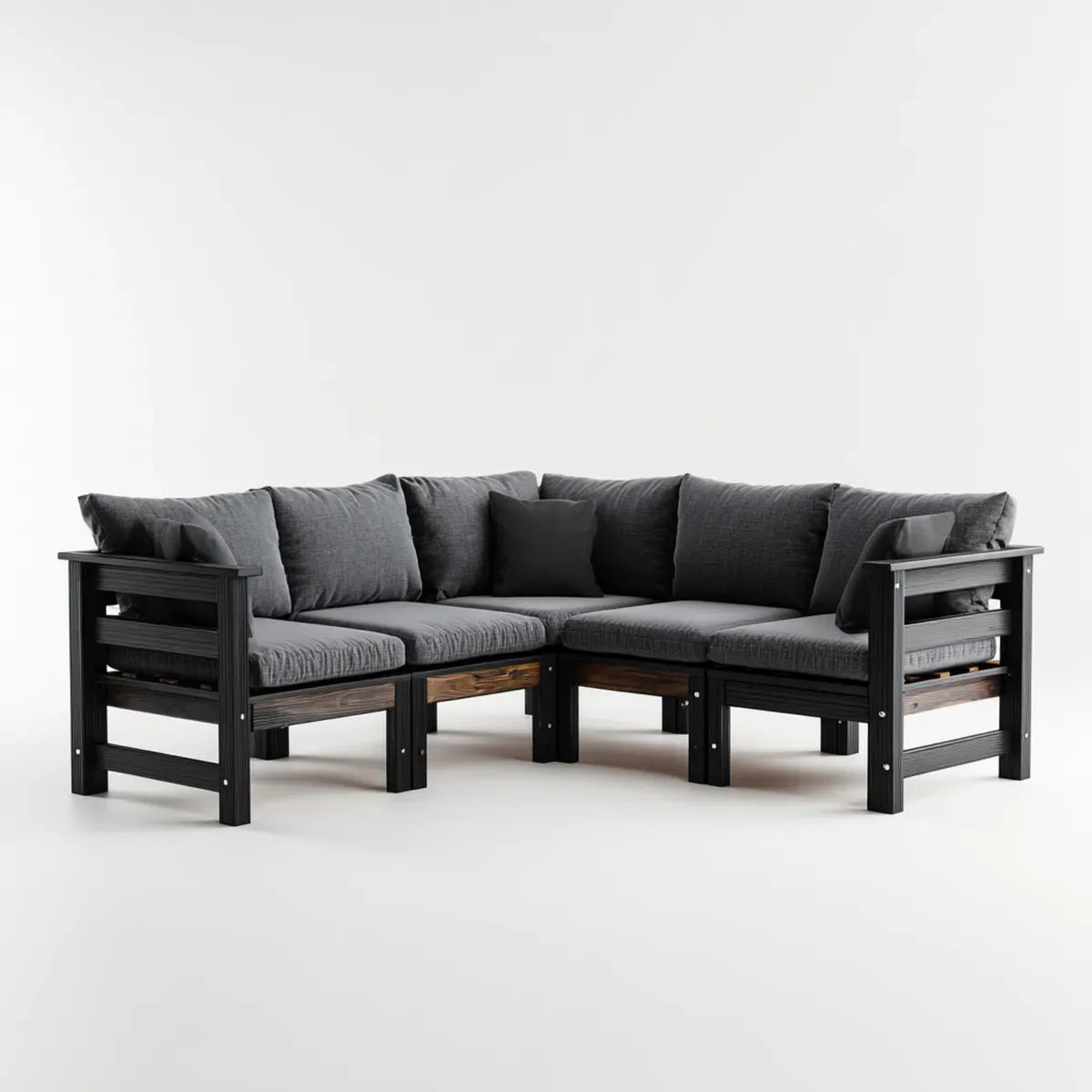 Sofa ogrodowa, Taras narożna kanapa zestaw czarny 245 x 245 x 78 cm z litego drewna acacia z poliestrową poduszką kształt L