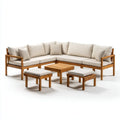Sofa ogrodowa, Taras salon zestaw litego drewna acacia naturalny brązowy z beige- kolorowe poliestrowe poduszki 6-osobowa narożnik sofa 220 x 220 cm