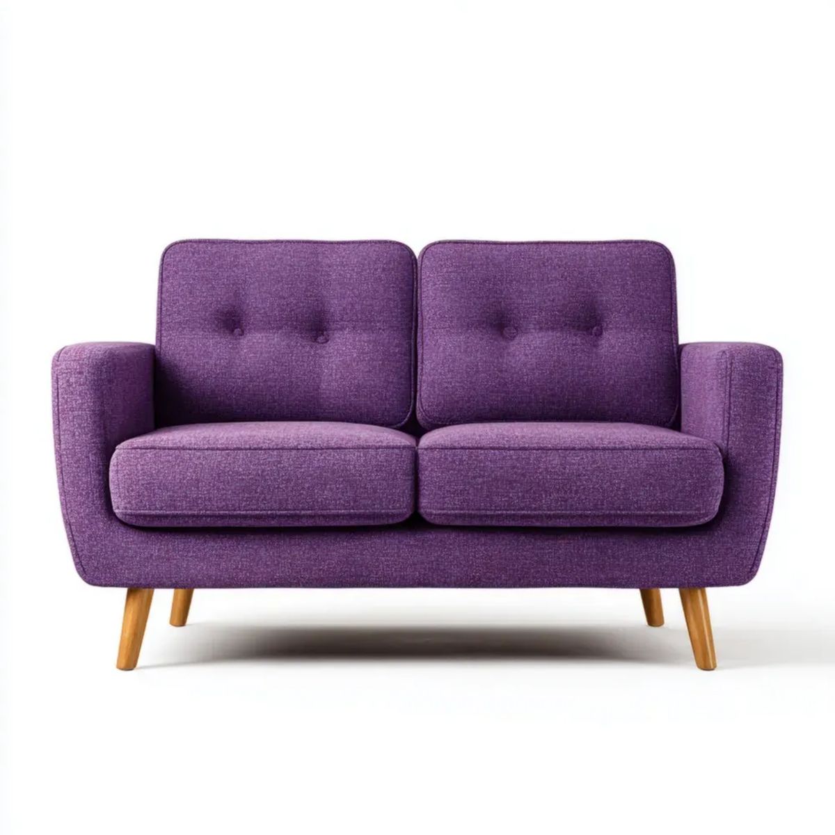 Sofa, Plastikowe, proste sofa 2 fioletowo-poliestrowe fotele z litymi drewnianymi nóżkami, 150 x 80 x 83 cm