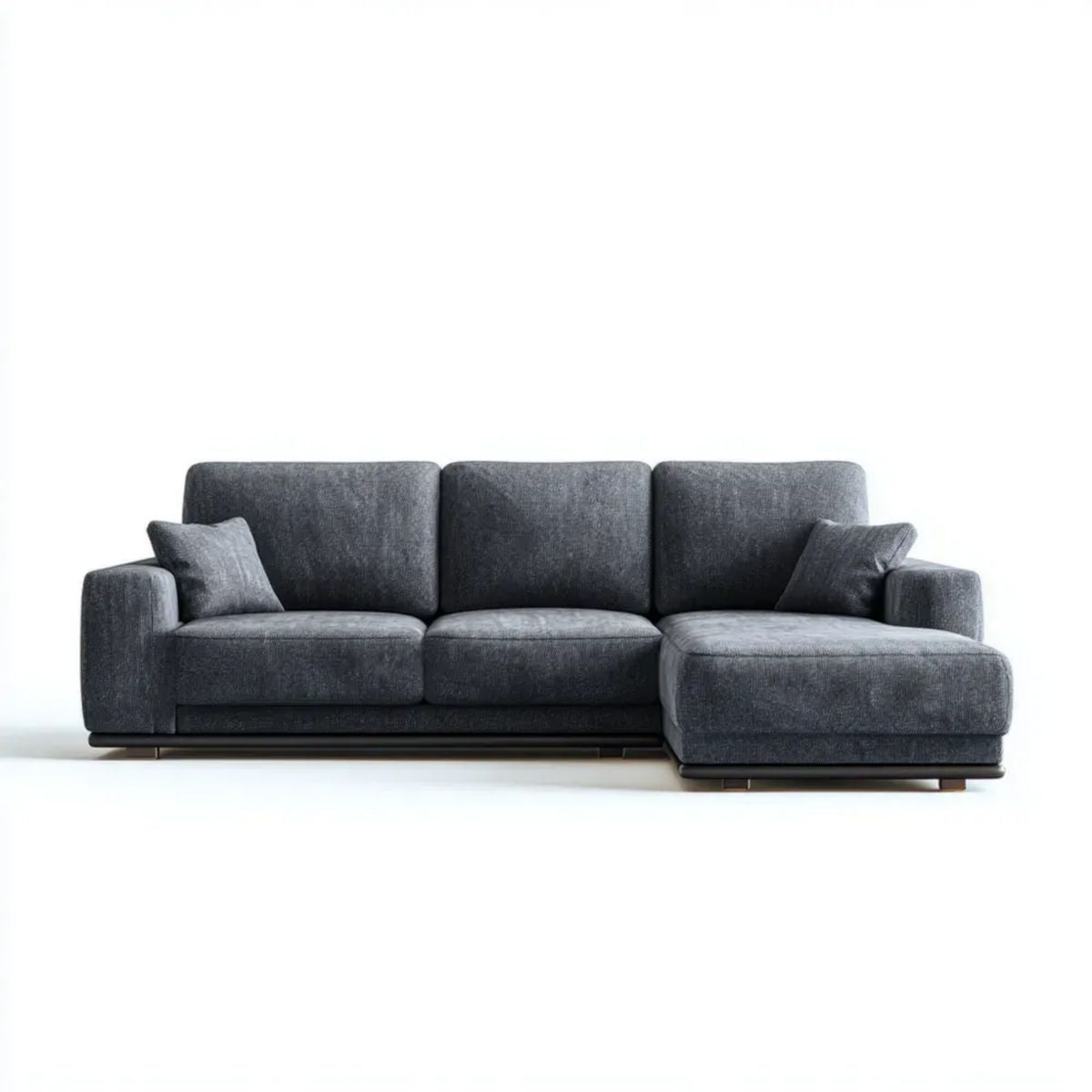 Sofa, 3 fotela w tekturowej tkaniny z szezlongiem i antracytem i czarne nóżki 280 x 165 x 85 cm
