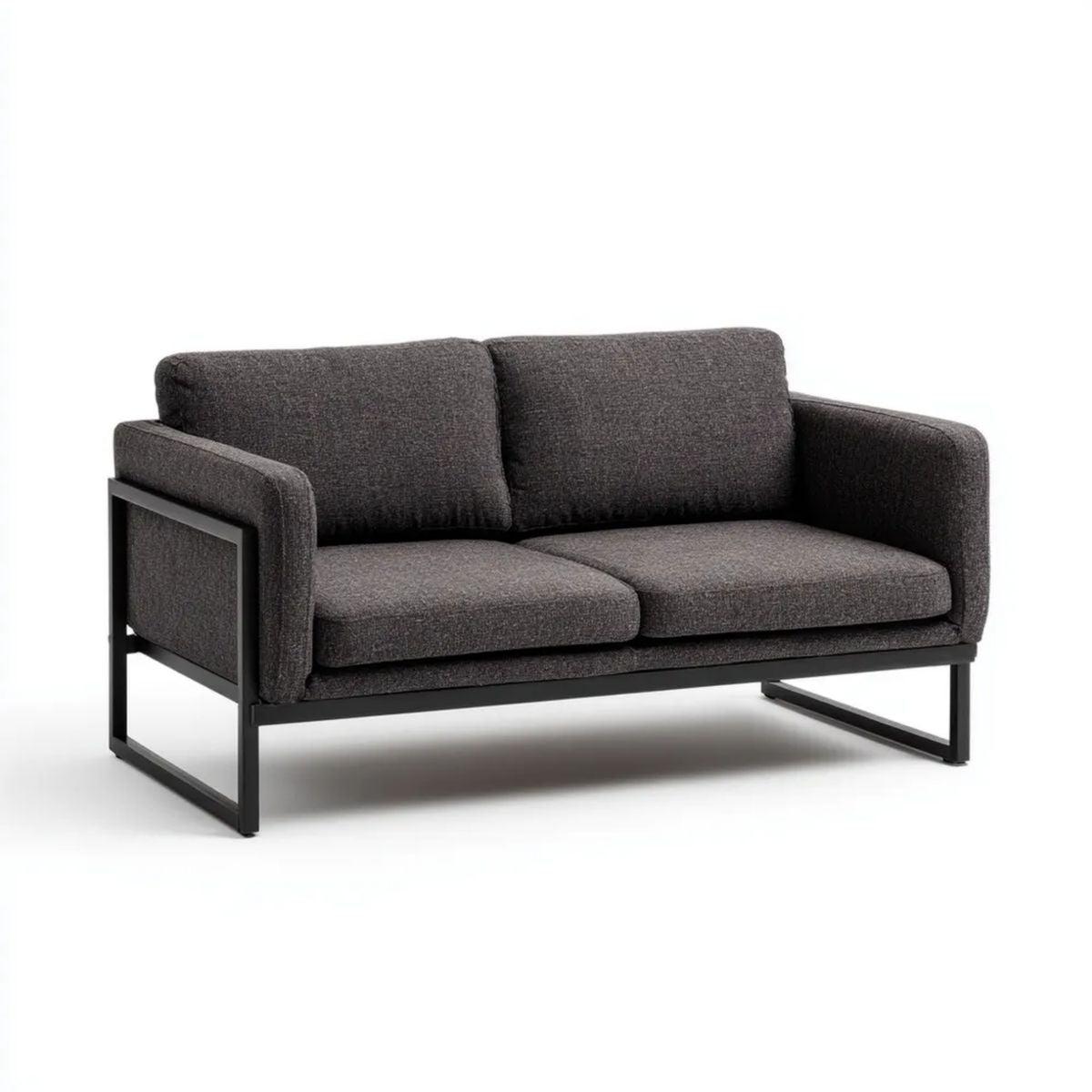 Sofa, 2-osobowa poliester ciemnoszary fotel z metalową konstrukcją 140 x 78 x 82 cm