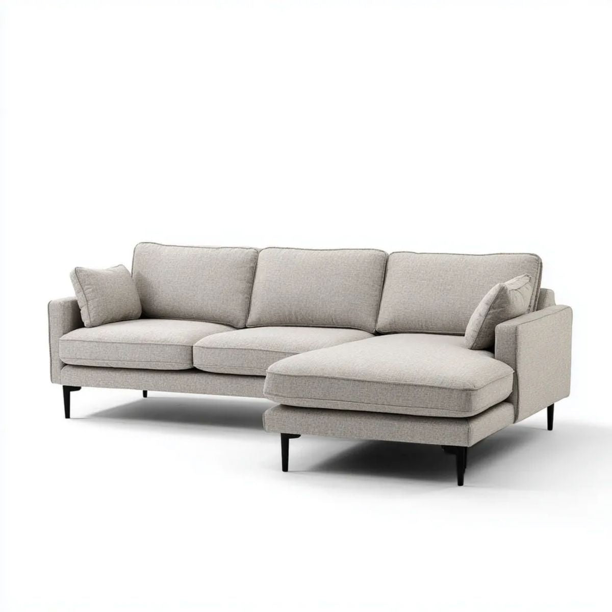 Sofa, 3-osobowa poliestrowy beżowy sofa z prostokątnym kątem 260 x 160 x 85 cm