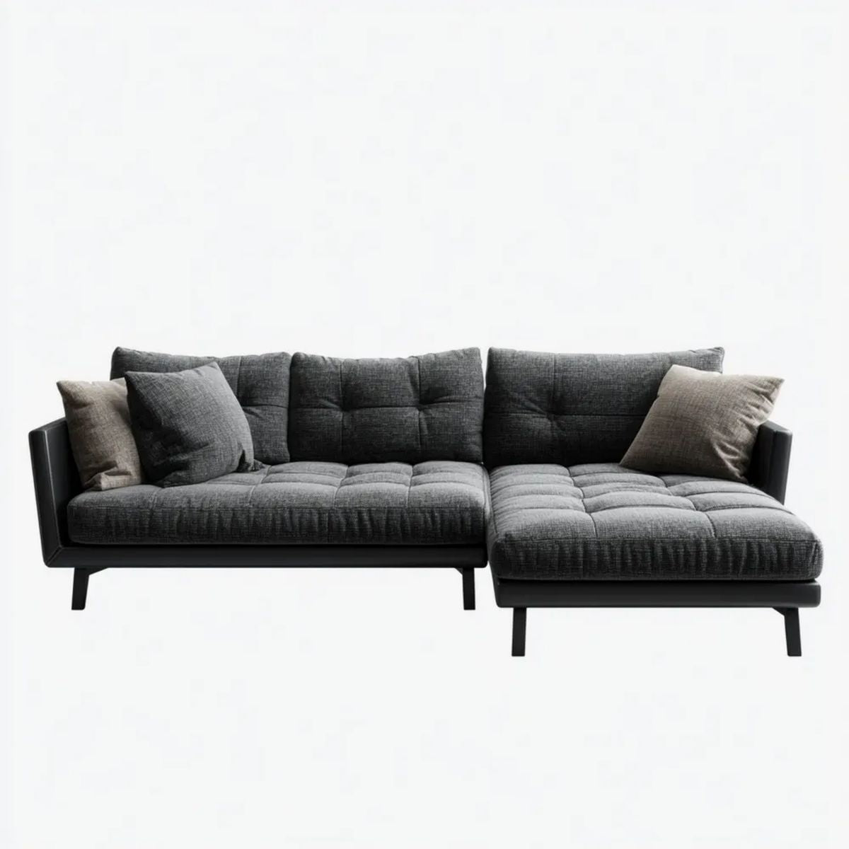 Sofa, 4-osobowa w kolorze czarnym, fotel w kolorze niebieskim, 240 x 160 x 85 cm