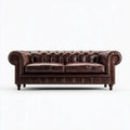 Sofa, Chesterfield Brighting Straight 3 Seater Brighton Dark Brighbrąz Synthetic Brighskin PU, 210 x 90 x 75 cm