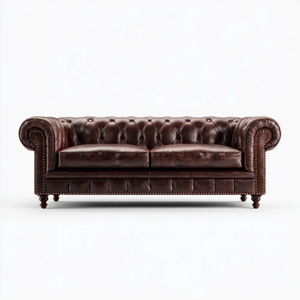 Sofa, Chesterfield Brighting Straight 3 Seater Brighton Dark Brighbrąz Synthetic Brighskin PU, 210 x 90 x 75 cm
