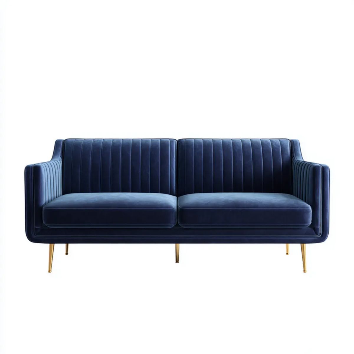 Sofa, 3-osobowa w sofie w sofie w sofie w solance w solance w solance niebieski z metalową stopą w kolorze złotym, 210 x 86 x 80 cm