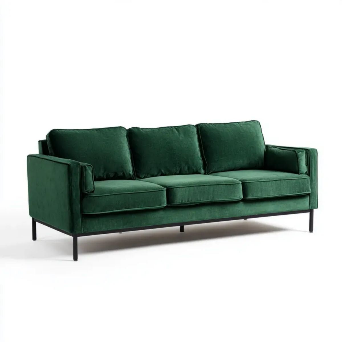 Sofa, 3 ciemnozielone sofa z metalową nogą, 210 x 90 x 85 cm