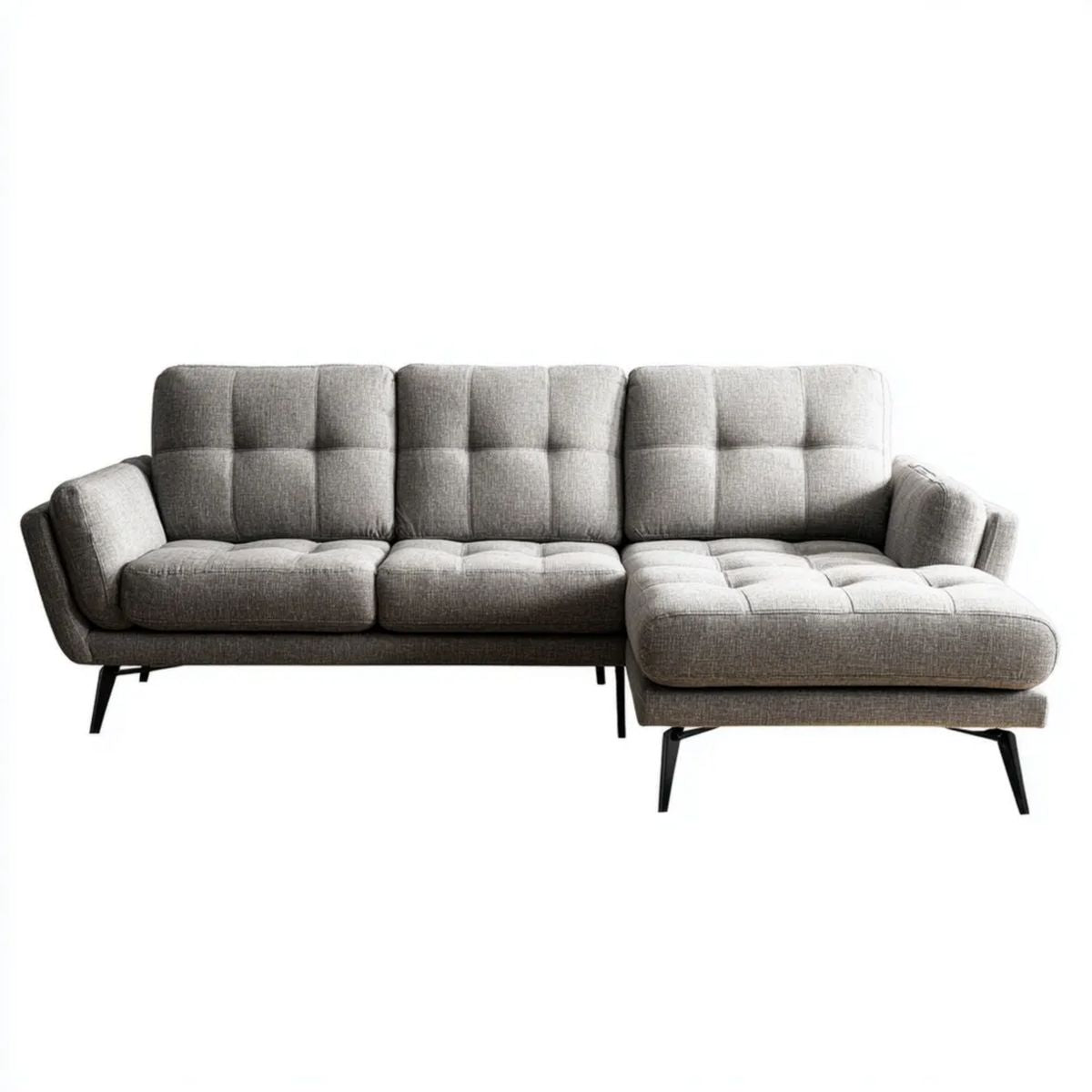 Sofa, 4 fotele sofa w szarym poliestrze z synonimem meridian i czarne metalowe nogi, 260 x 160 x 85 cm