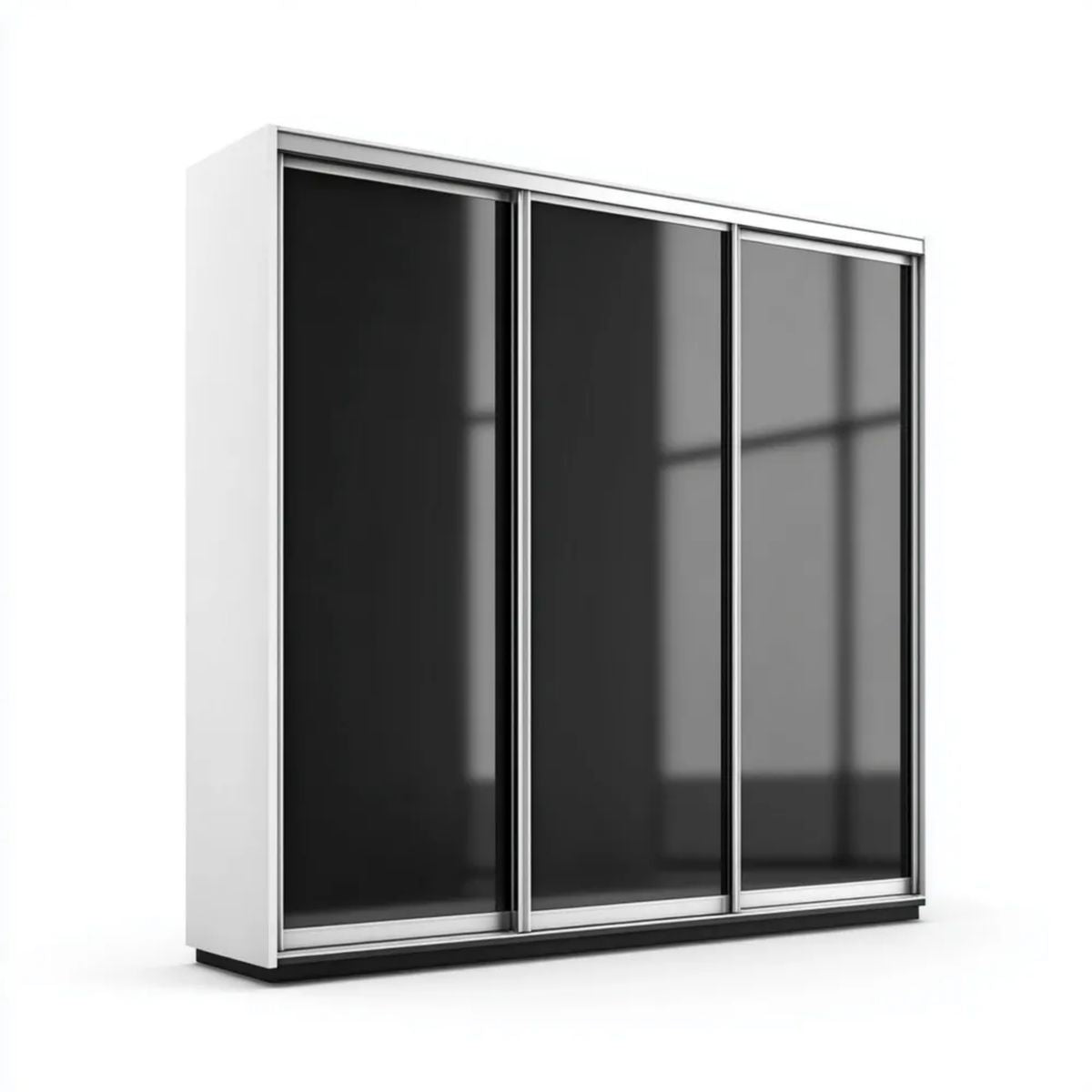Szafa, Białe i czarne prostokątne szafy z melaminowanymi półcząstkami z 3 przesuwnymi szklanymi drzwiami, 180 x 60 x 200 cm