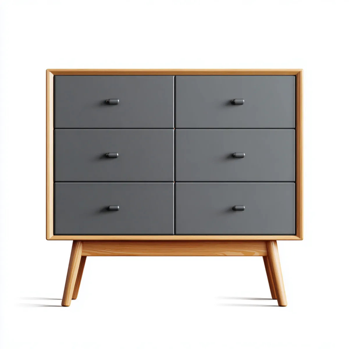 Komoda, Szuflady 6 szuflad szary antracyt i sosna stały 100 x 40 x 110 cm prostokątna