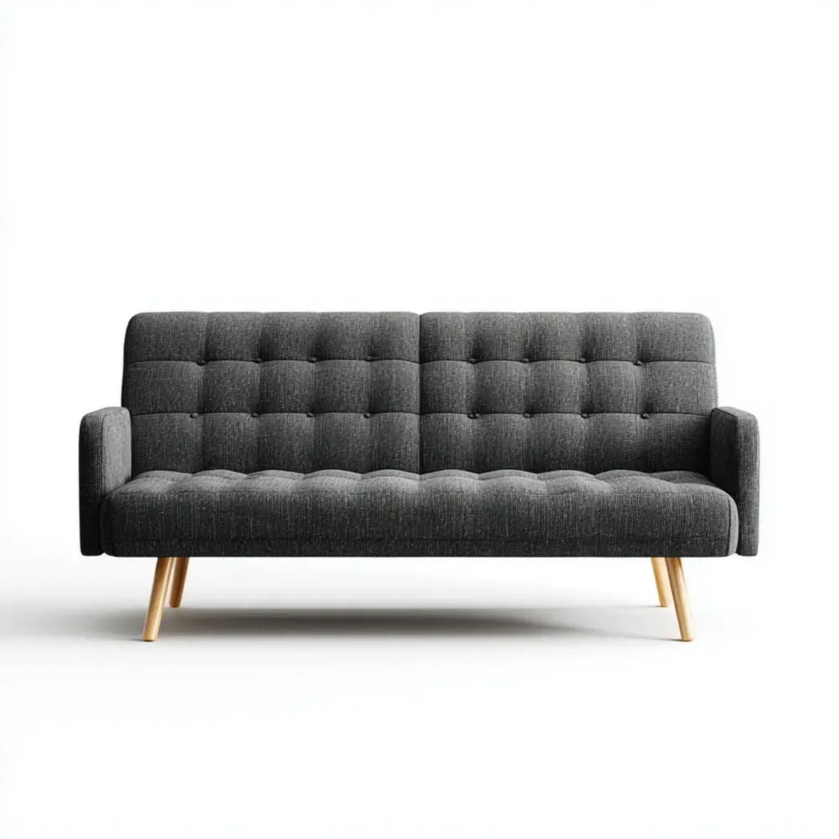 Sofa, 3-osobowa w -sofie w poliestrze -szary z -brązowym drewnianym nóżkiem, 180 x 78 x 83 cm
