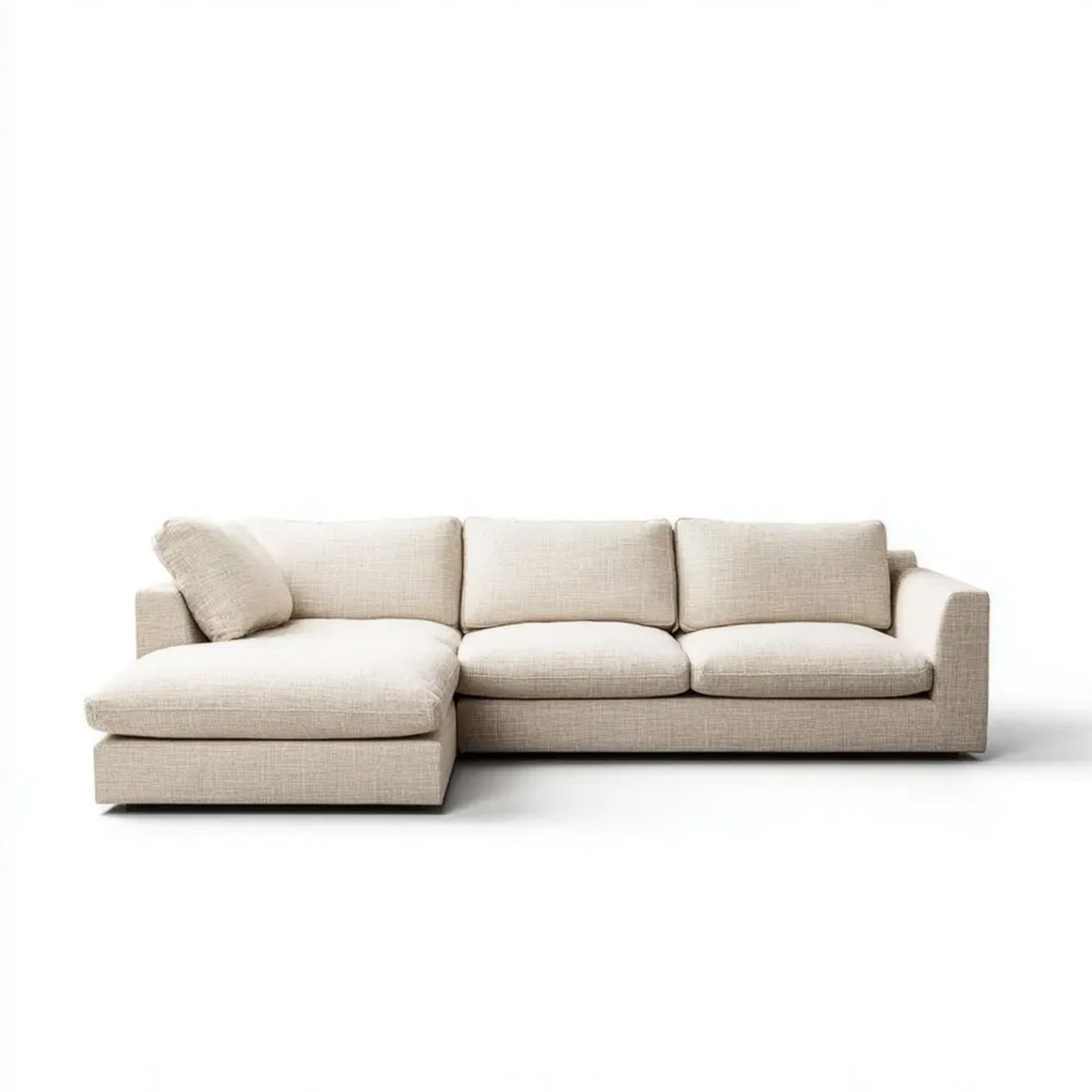 Sofa, 4-osobowa poliestrowy beżowa sofa, kształt L, 280 x 160 x 82 cm